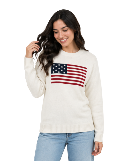 American Flag Loose Fit Knit Crewneck Sweater