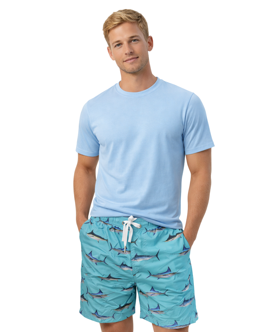 Mens Swim Trunks Marlins Lt Blue Style Sm-011b SHORT alvinsisland.com