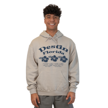 Destin Florida Pullover Hoodie Men with Big Front 3 Hibiscus