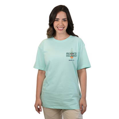 Destin Combed Cotton Women T-Shirt with a Alvin's island Surf Board Design Style CC1000