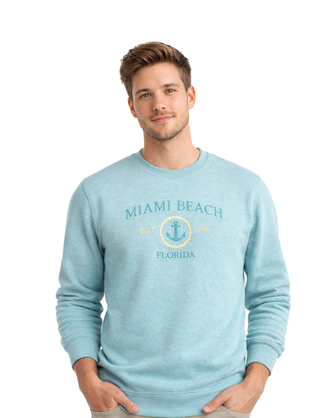 Miami Beach, FL Embroidered Men’s Crewneck crewneck alvinsisland.com Pool day S
