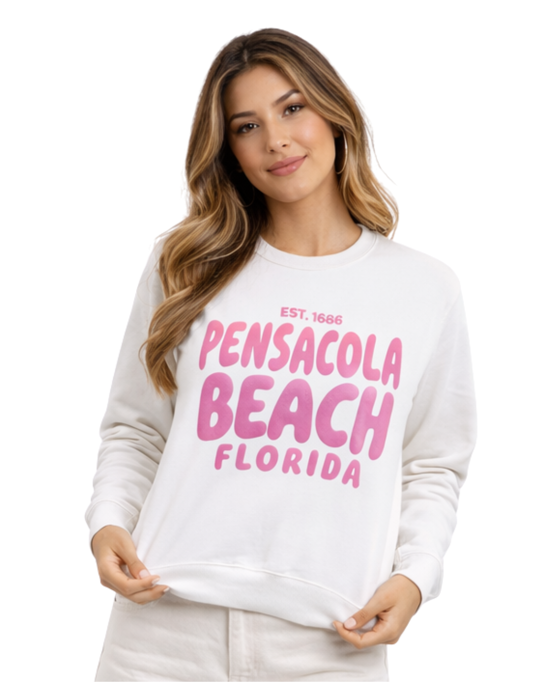 Pensacola Beach, Fl City Name Women Crewneck Style AI067C crewneck alvinsisland.com White S