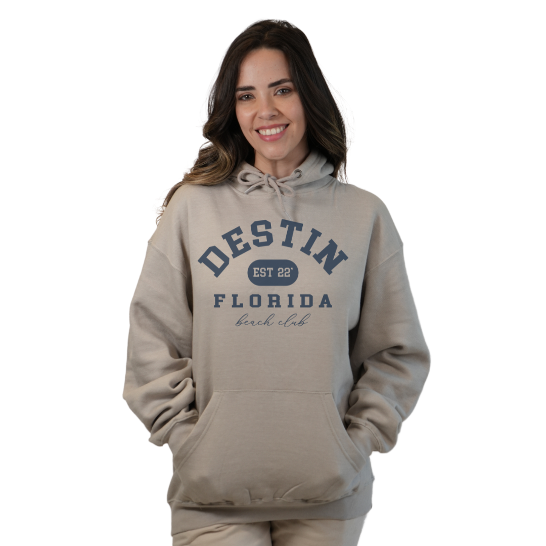 Destin Florida Pullover Hoodie Women with Big Front Destin Est 22 Florida Beach Club Design Style 252