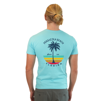 Pensacola Beach  Palm Tree/ Stripes Combed/Cotton Men T-Shirt Style Cc1000