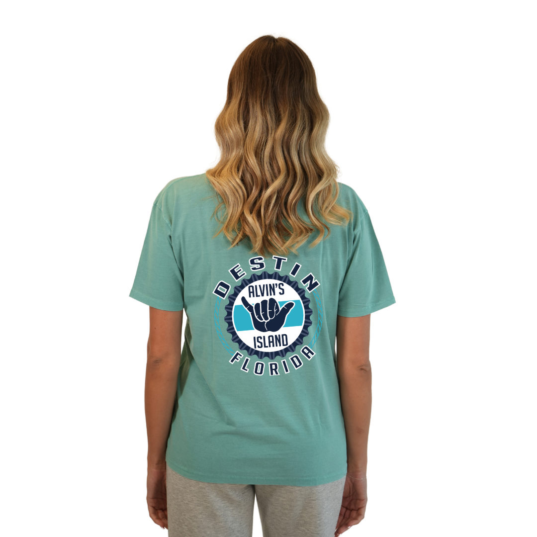 Destin Combed Cotton Women T-Shirt with a Alvin's island Hang Loose Design Style CC1000