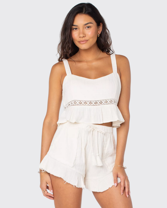 Roxy Banzai Babe Cream Drawstring Ruffled Shorts SHORT Roxy S White