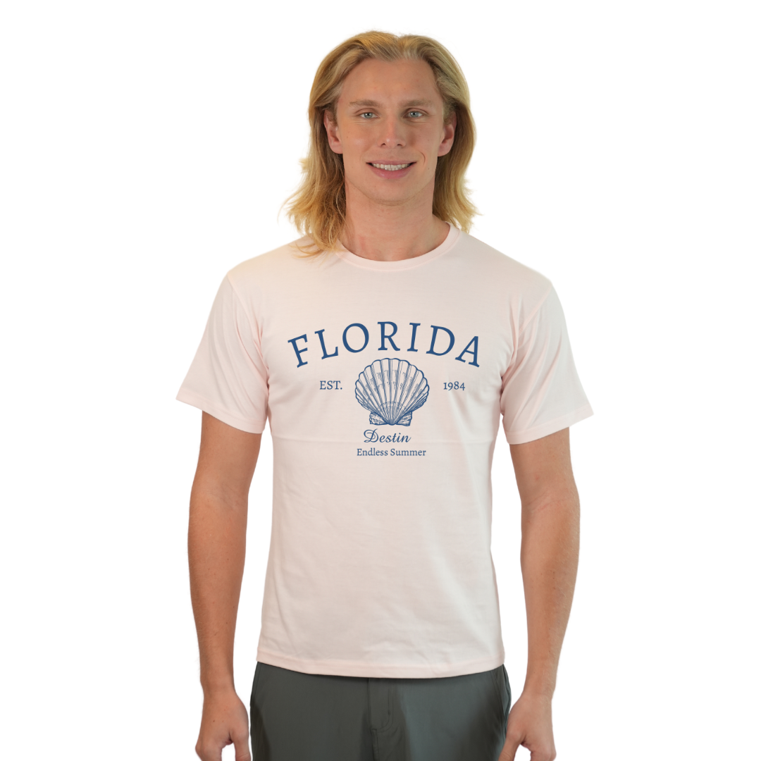 Destin Combed Cotton Men T-Shirt with a Front Florida Shell Endless Summer Design Style CC1000