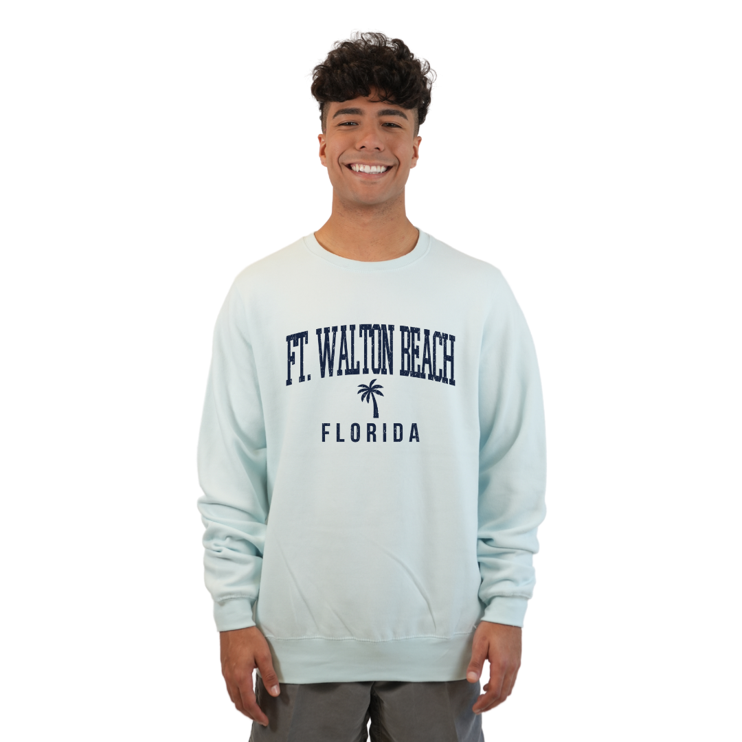 Ft. Walton Beach Fleece Crewneck Sweatshirt Men with a City Name Blue Design Style 067