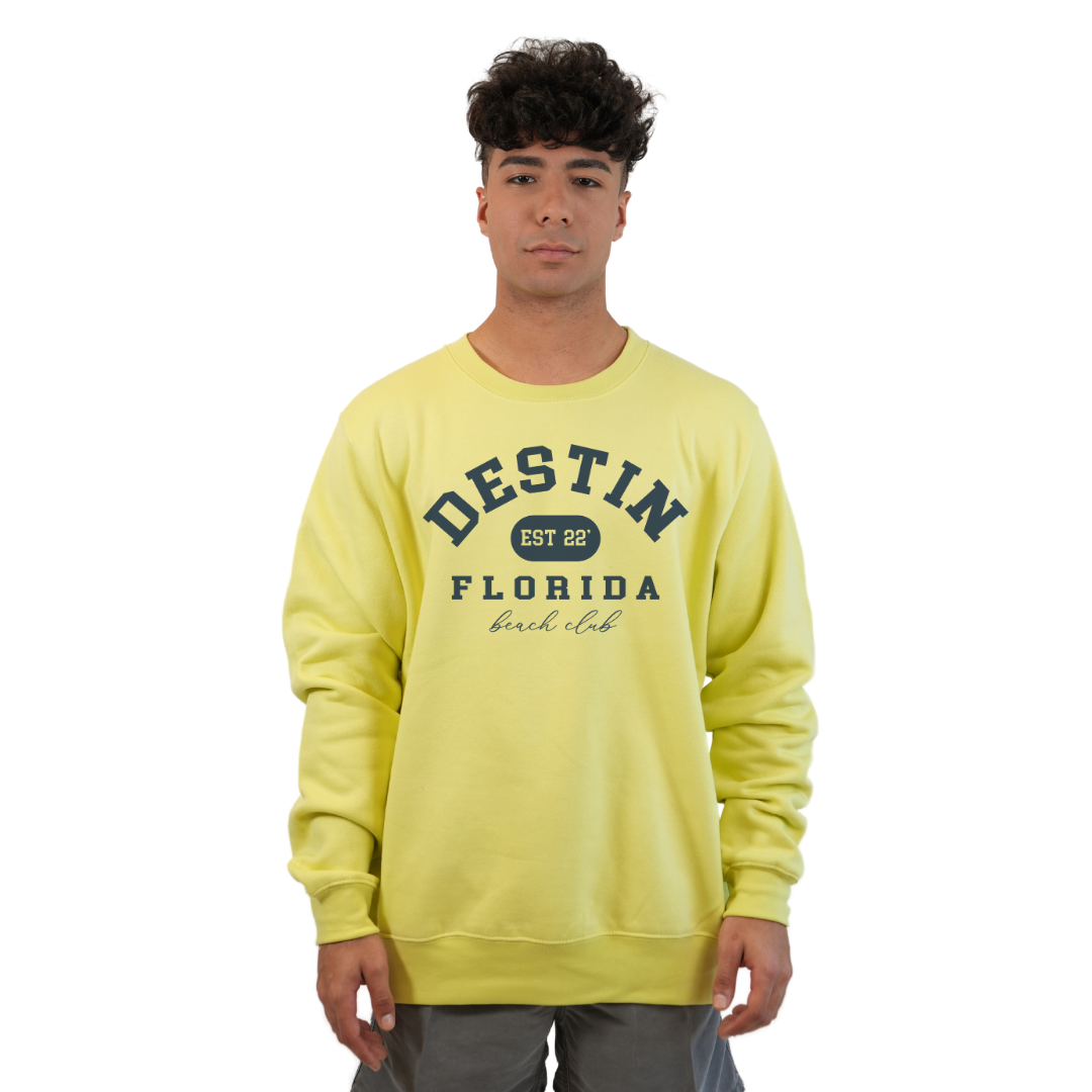 Destin Fl. Fleece Crewneck Sweatshirt Men with a Front Destin Est 22 Florida Beach Club Design Style 067