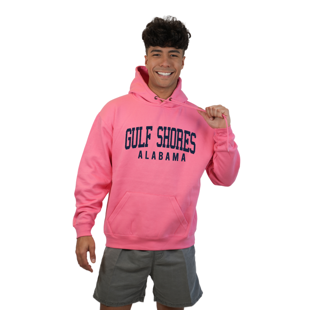 Gulf Shores Alabama Pullover Hoodie Men with Navy Big Front Letters City Name Design Style 252