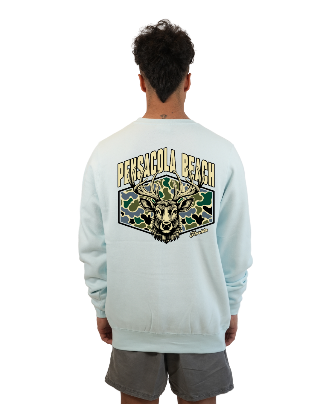 Pensacola Beach Deer Men Crewneck – Camouflage Edition