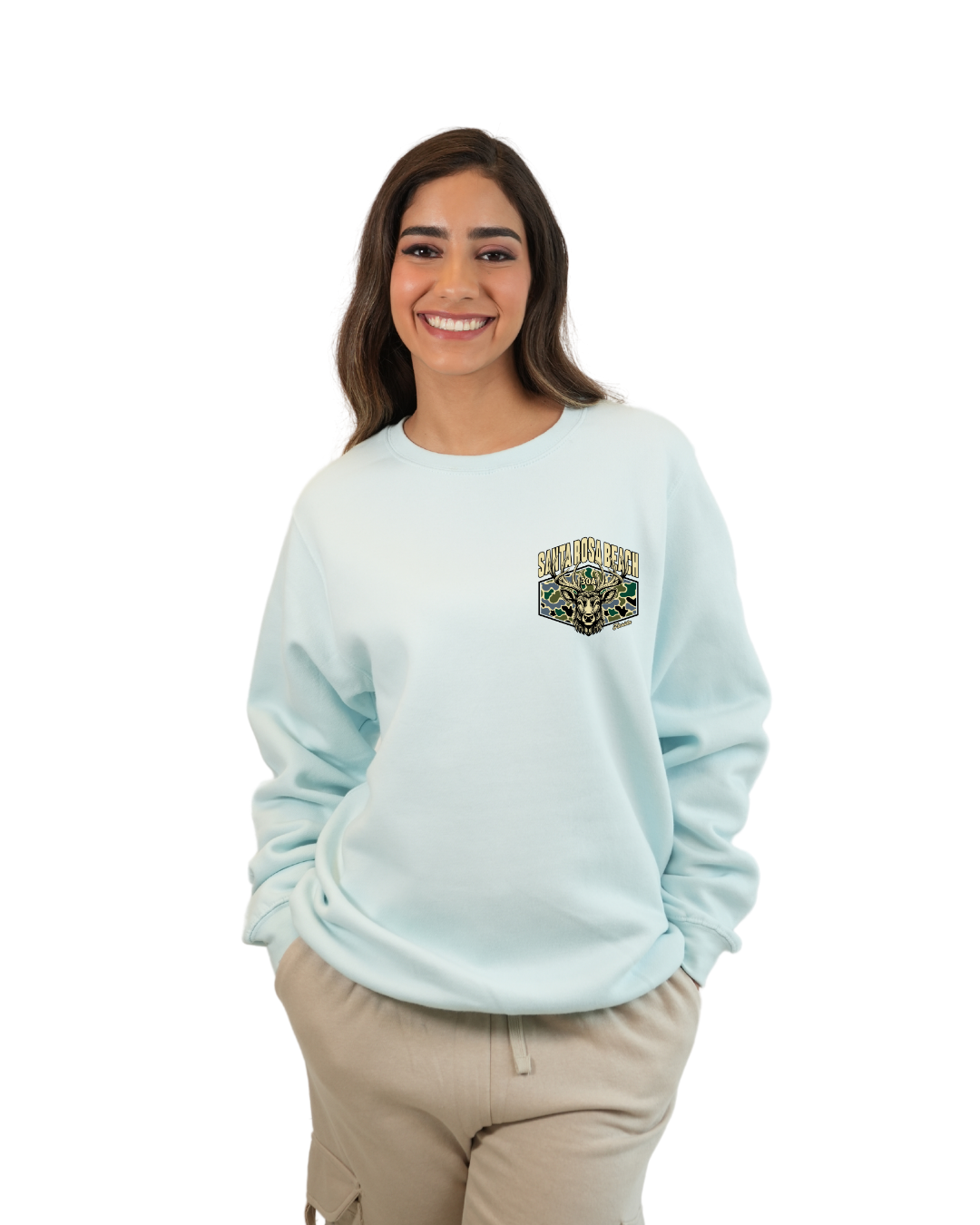 Santa Rosa Beach Deer Women Crewneck – Camouflage Edition