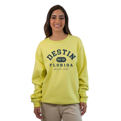 Destin Fl. Fleece Crewneck Sweatshirt Women with a Front Destin Est 22 Florida Beach Club Design Style 067