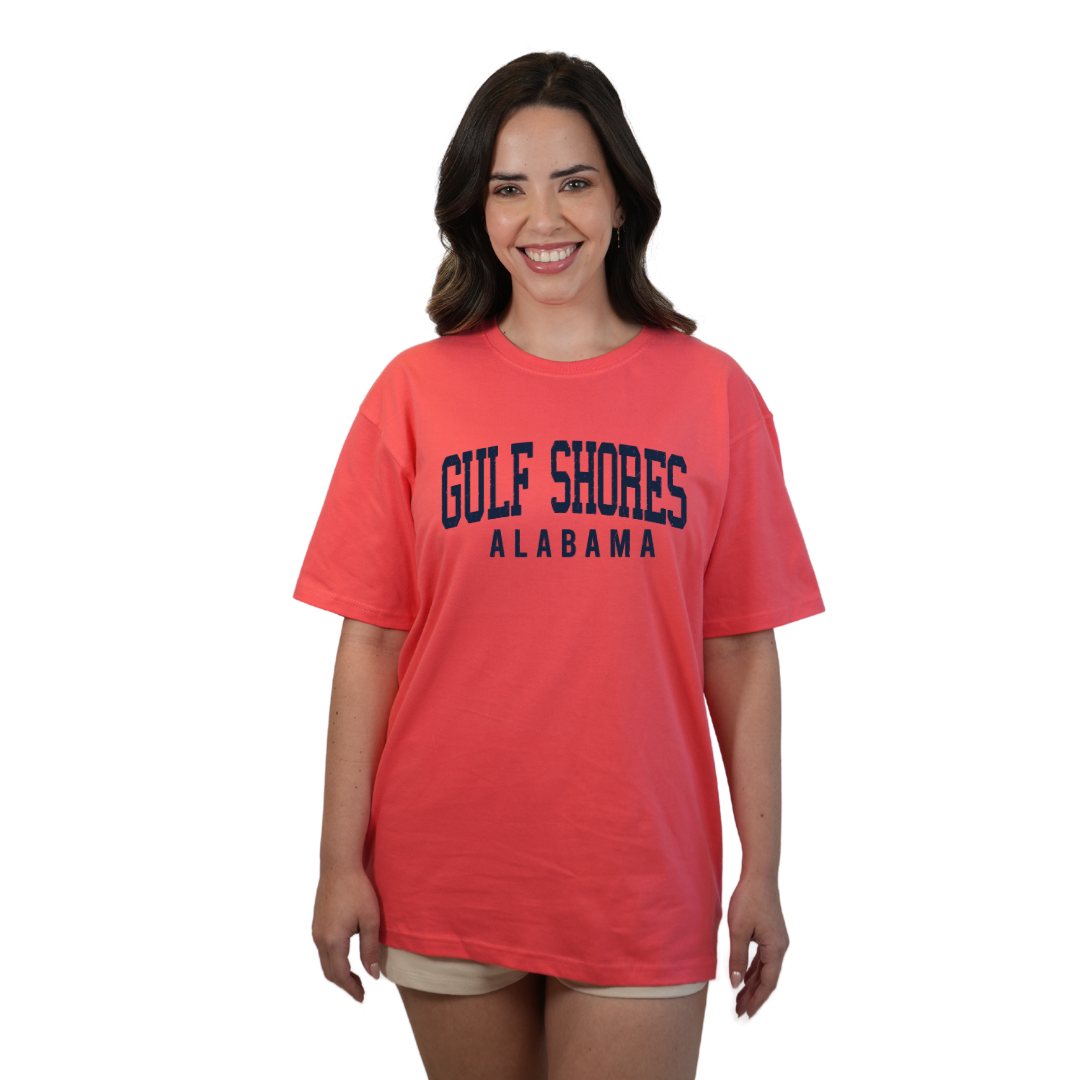 Gulf Shores Alabama Combed Cotton Women T-Shirt with Navy City Name Style CC1000