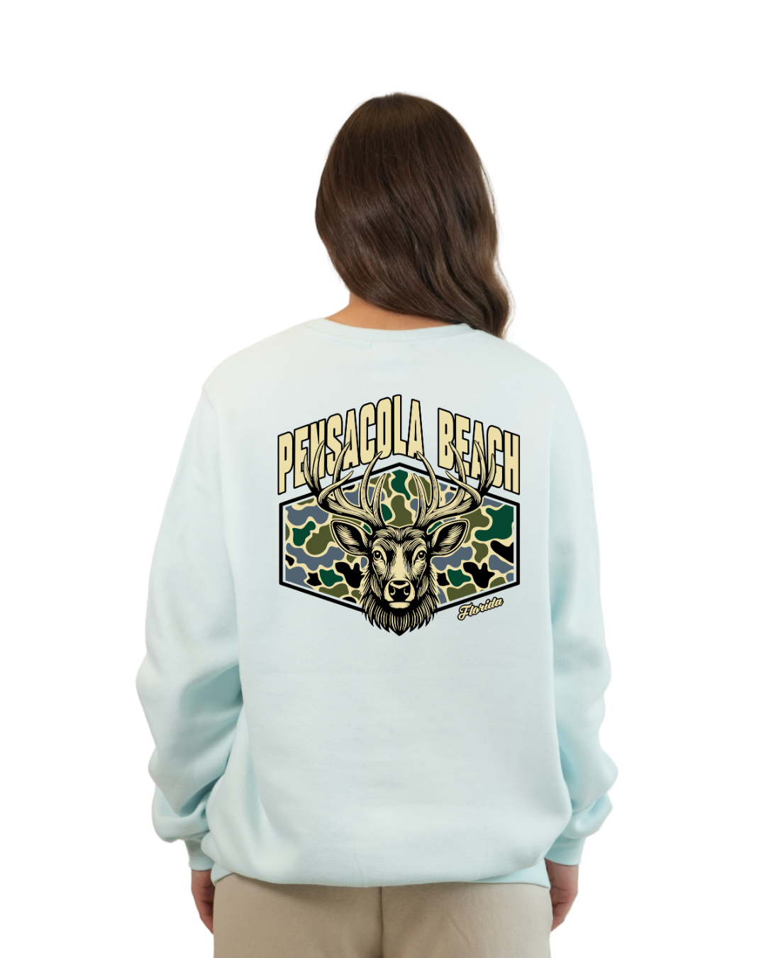 Pensacola Beach Deer Women Crewneck – Camouflage Edition