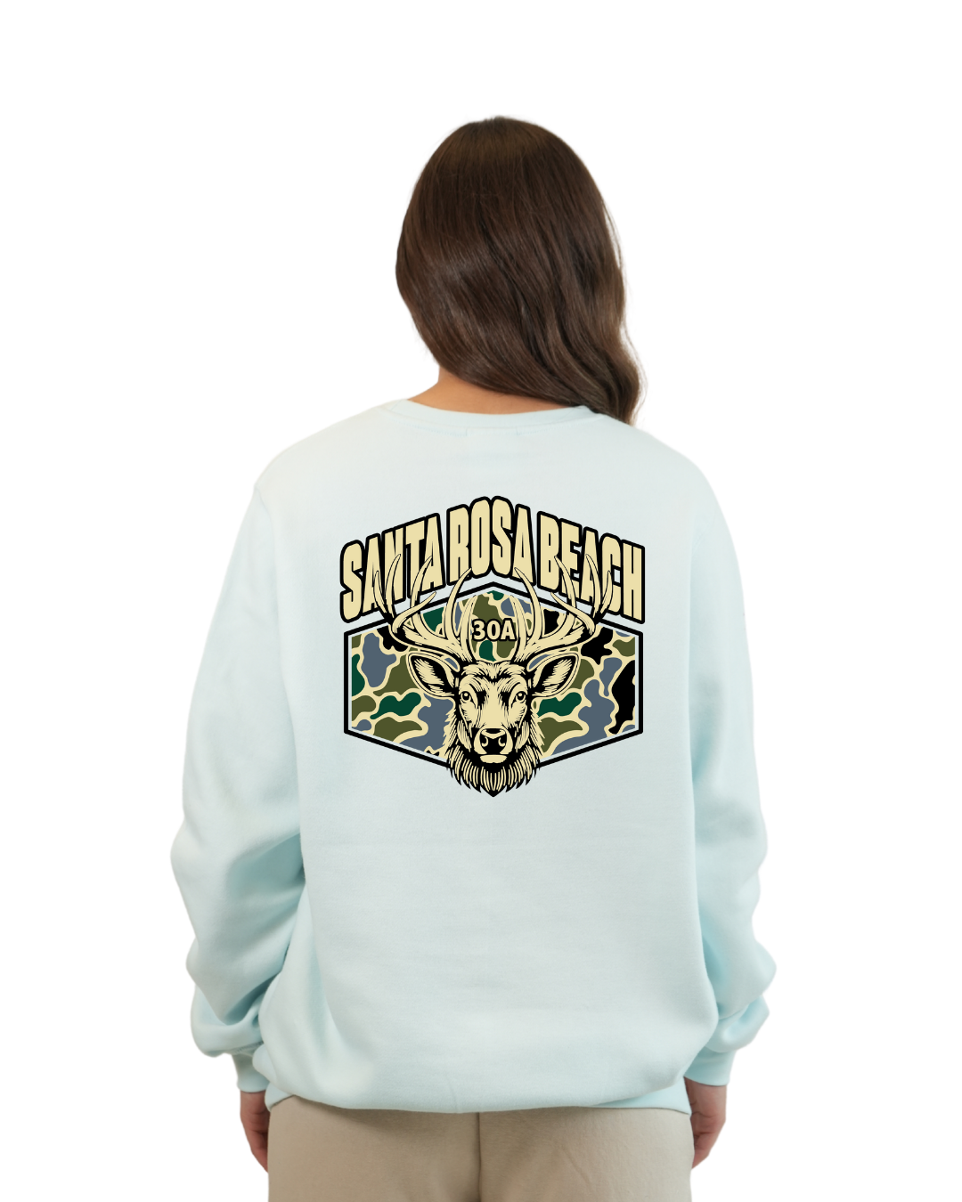Santa Rosa Beach Deer Women Crewneck – Camouflage Edition