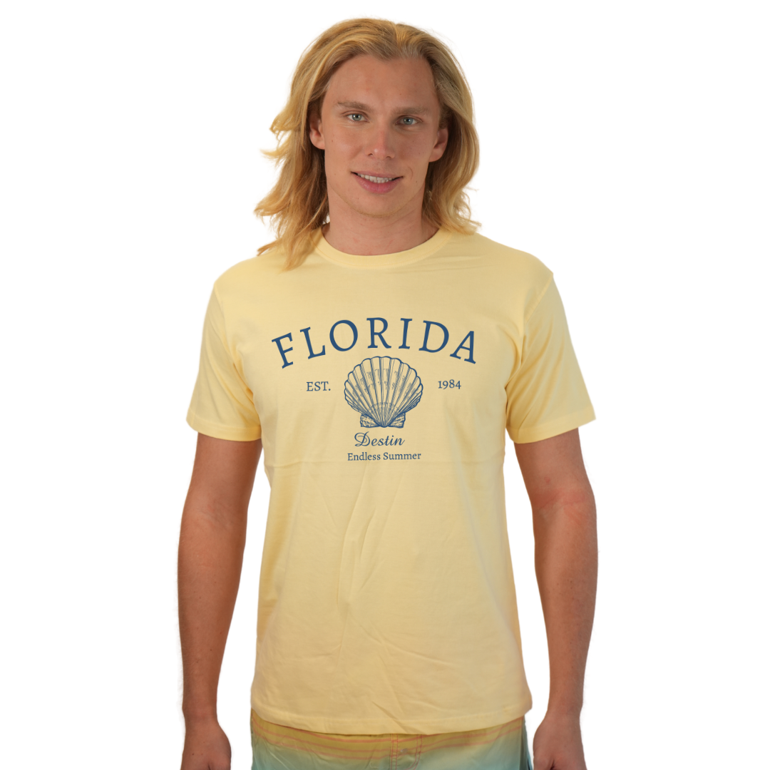 Destin Combed Cotton Men T-Shirt with a Front Florida Shell Endless Summer Design Style CC1000