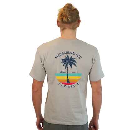 Pensacola Beach  Palm Tree/ Stripes Combed/Cotton Men T-Shirt Style Cc1000