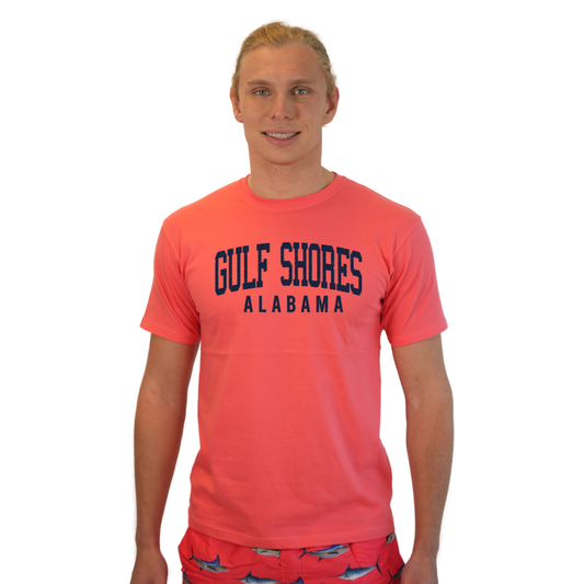 Gulf Shores Alabama Combed Cotton Men T-Shirt with Navy City Name Style CC1000