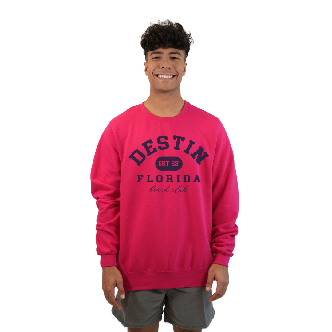 Destin Fl. Fleece Crewneck Sweatshirt Men with a Front Destin Est 22 Florida Beach Club Design Style 067