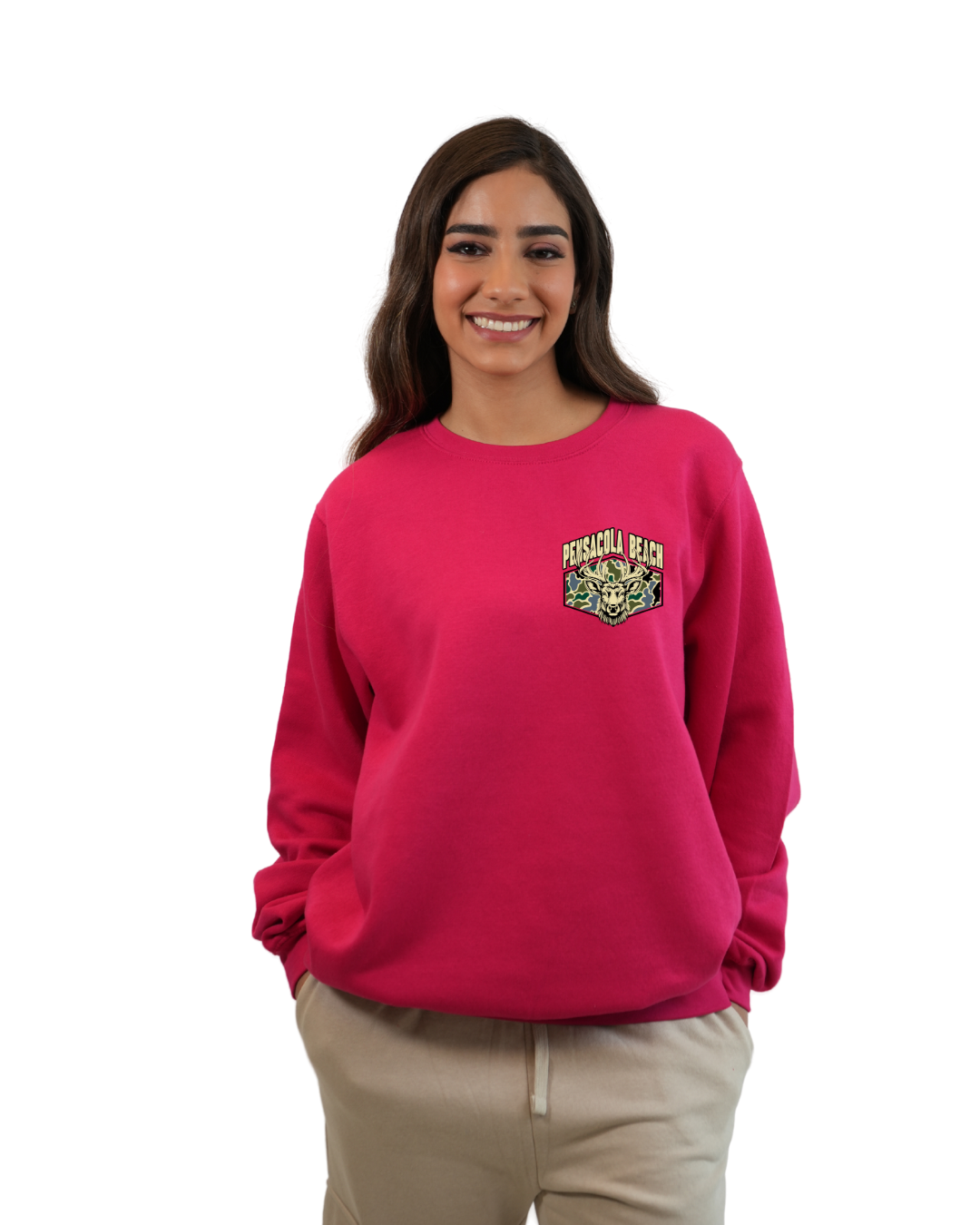 Pensacola Beach Deer Women Crewneck – Camouflage Edition