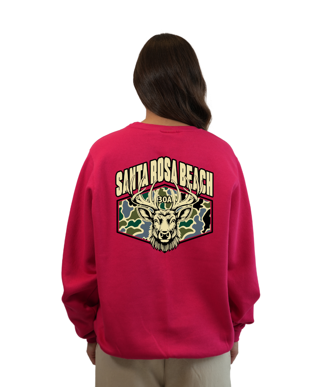 Santa Rosa Beach Deer Women Crewneck – Camouflage Edition