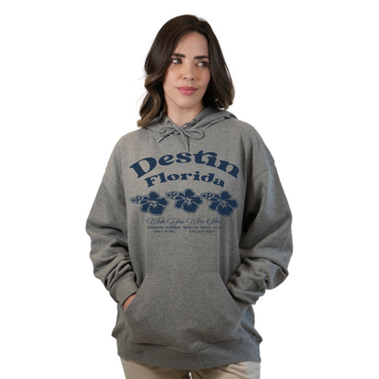 Destin Florida Pullover Hoodie Women with Big Front 3 Hibiscus Design Style 252