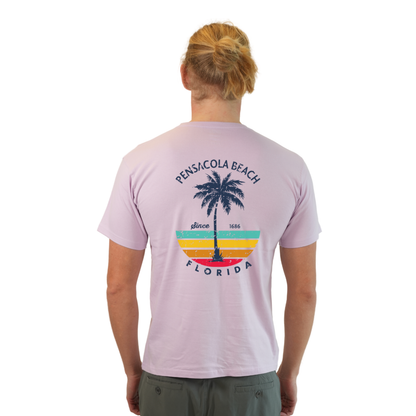 Pensacola Beach  Palm Tree/ Stripes Combed/Cotton Men T-Shirt Style Cc1000