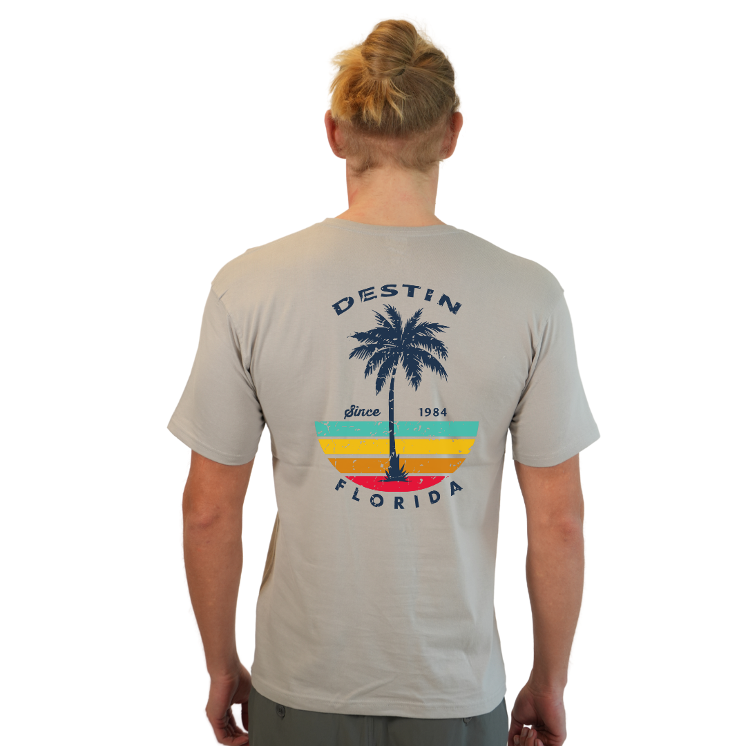 Destin Palm Tree/ Stripes Combed/Cotton Men T-Shirt Style Cc1000