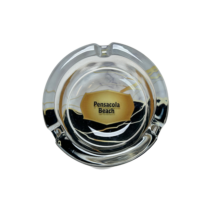 Pensacola Beach, Fl  Black and Gold Ashtrays 3.5" Diameter Glass Round