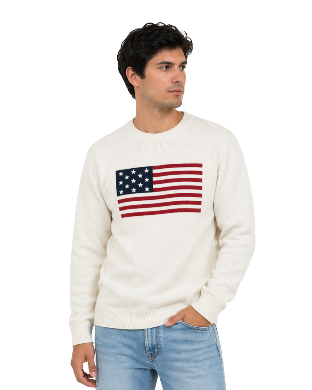 American Flag Loose Fit Knit Crewneck Sweater