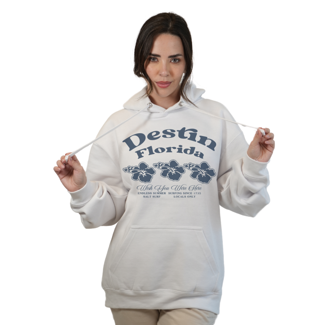 Destin Florida Pullover Hoodie Women with Big Front 3 Hibiscus Design Style 252