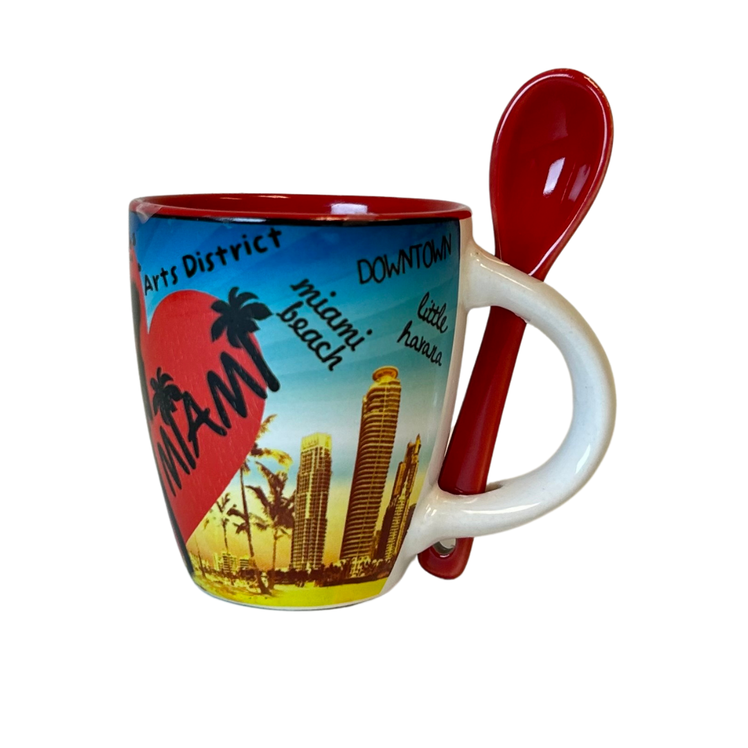 Miami Espresso Mug with Spoon, blue and red, 40oz.