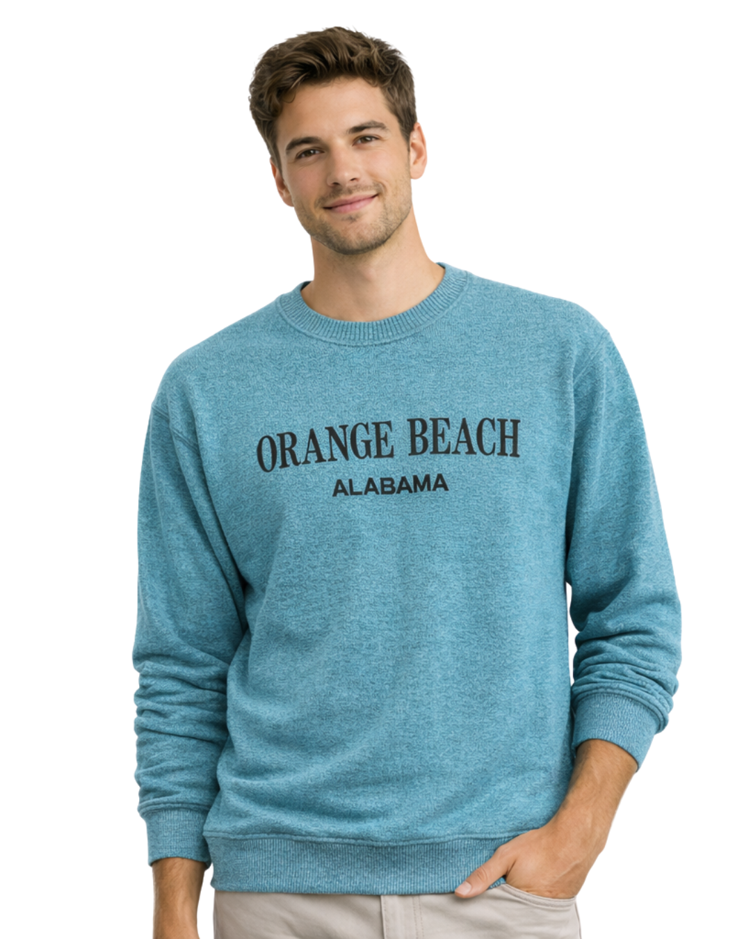 Orange Beach, AL Nantucket Crewneck – Embroidered City Name Appliqué (Style AP267AI) crewneck alvinsisland.com Aqua S