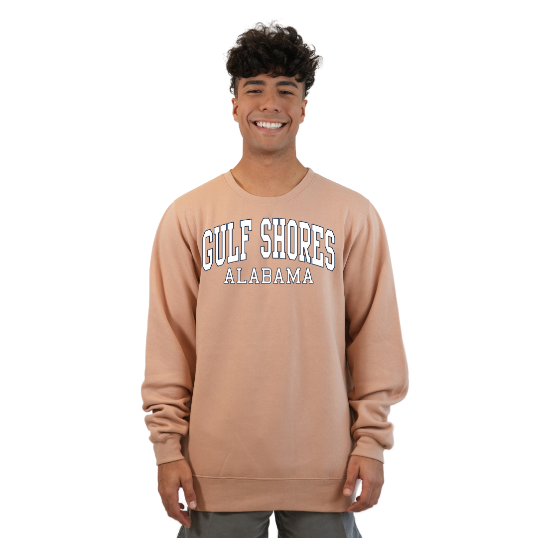 Gulf Shores Alabama Fleece Crewneck Sweatshirt Men with Big Front Letters Design Style 067