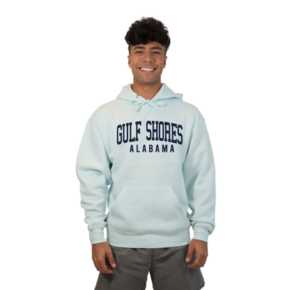 Gulf Shores Alabama Pullover Hoodie Men with Navy Big Front Letters City Name Design Style 252