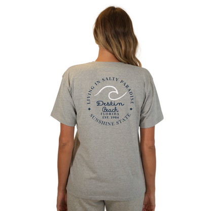 Destin Florida Combed Cotton Women T-Shirt with a Front Pocket Design and back "Living in Salty Paradise" Design Style CC1000