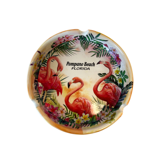 Pompano Beach, Fl. Flamingo Ashtrays 5" Diameter Ceramic Round