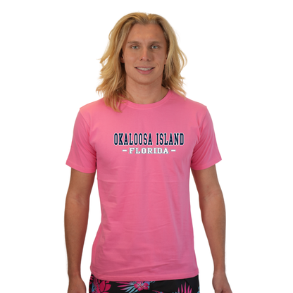 Okaloosa Island T-Shirt  Combed Cotton Men  with Navy City Name Front Design Style CC1000