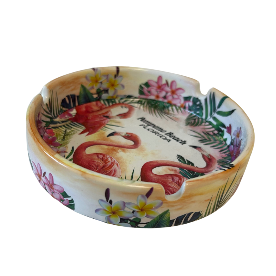 Pompano Beach, Fl. Flamingo Ashtrays 5" Diameter Ceramic Round