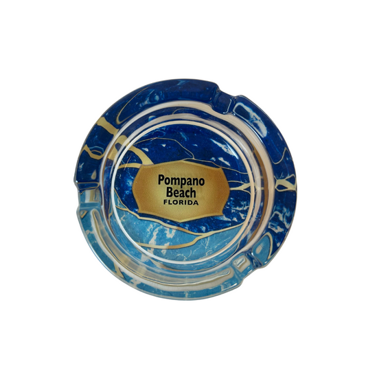 Pompano Beach, Fl. Blue Ashtrays 3.5" Diameter Glass Round