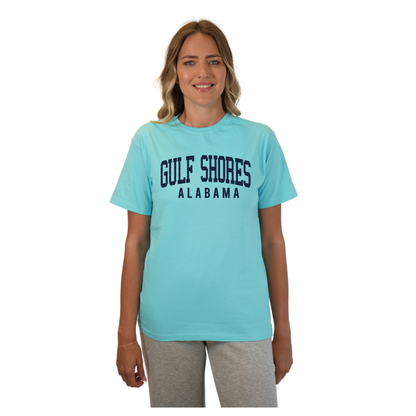 Gulf Shores Alabama Combed Cotton Women T-Shirt with Navy City Name Style CC1000