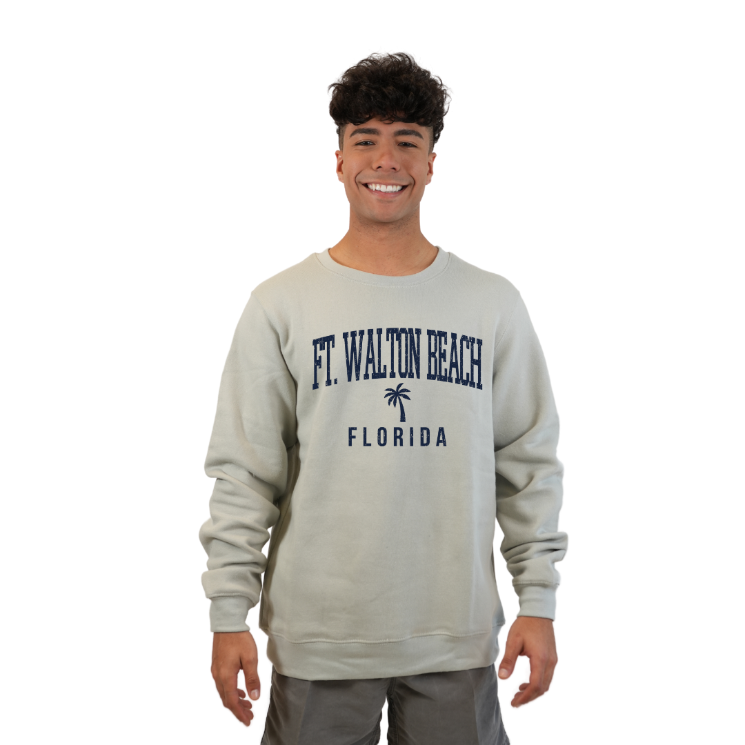 Ft. Walton Beach Fleece Crewneck Sweatshirt Men with a City Name Blue Design Style 067