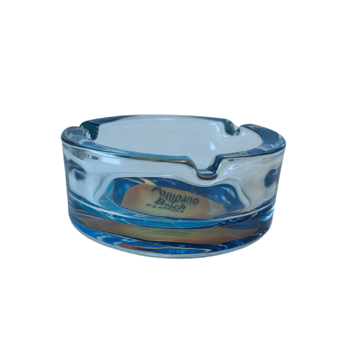 Pompano Beach, Fl. Blue Ashtrays 3.5" Diameter Glass Round