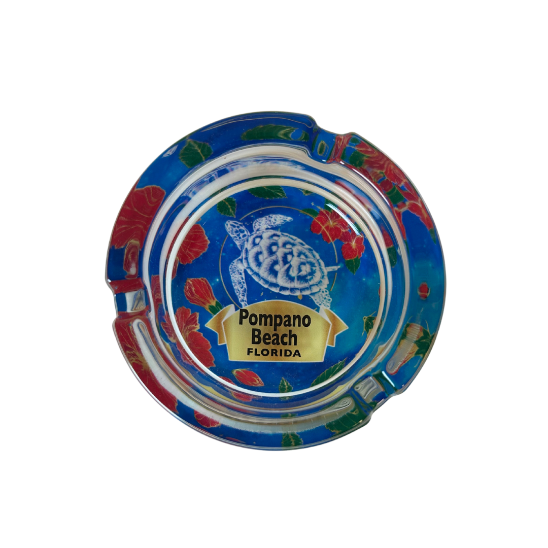 Pompano Beach, Fl. Blue Ashtrays 3.5" Diameter Glass Round