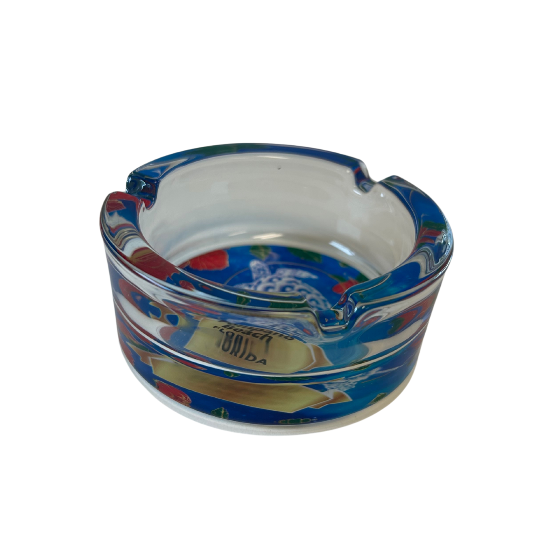 Pompano Beach, Fl. Blue Ashtrays 3.5" Diameter Glass Round