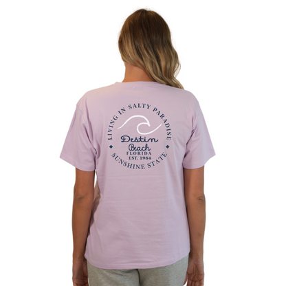 Destin Florida Combed Cotton Women T-Shirt with a Front Pocket Design and back "Living in Salty Paradise" Design Style CC1000