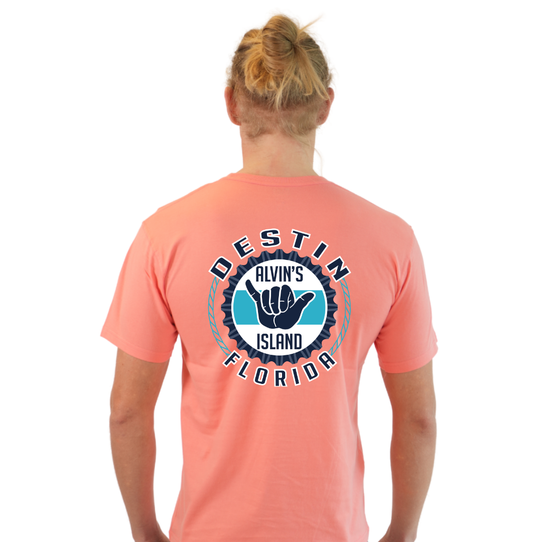 Destin Combed Cotton Men T-Shirt with a Alvin's island Hang Loose Design Style CC1000