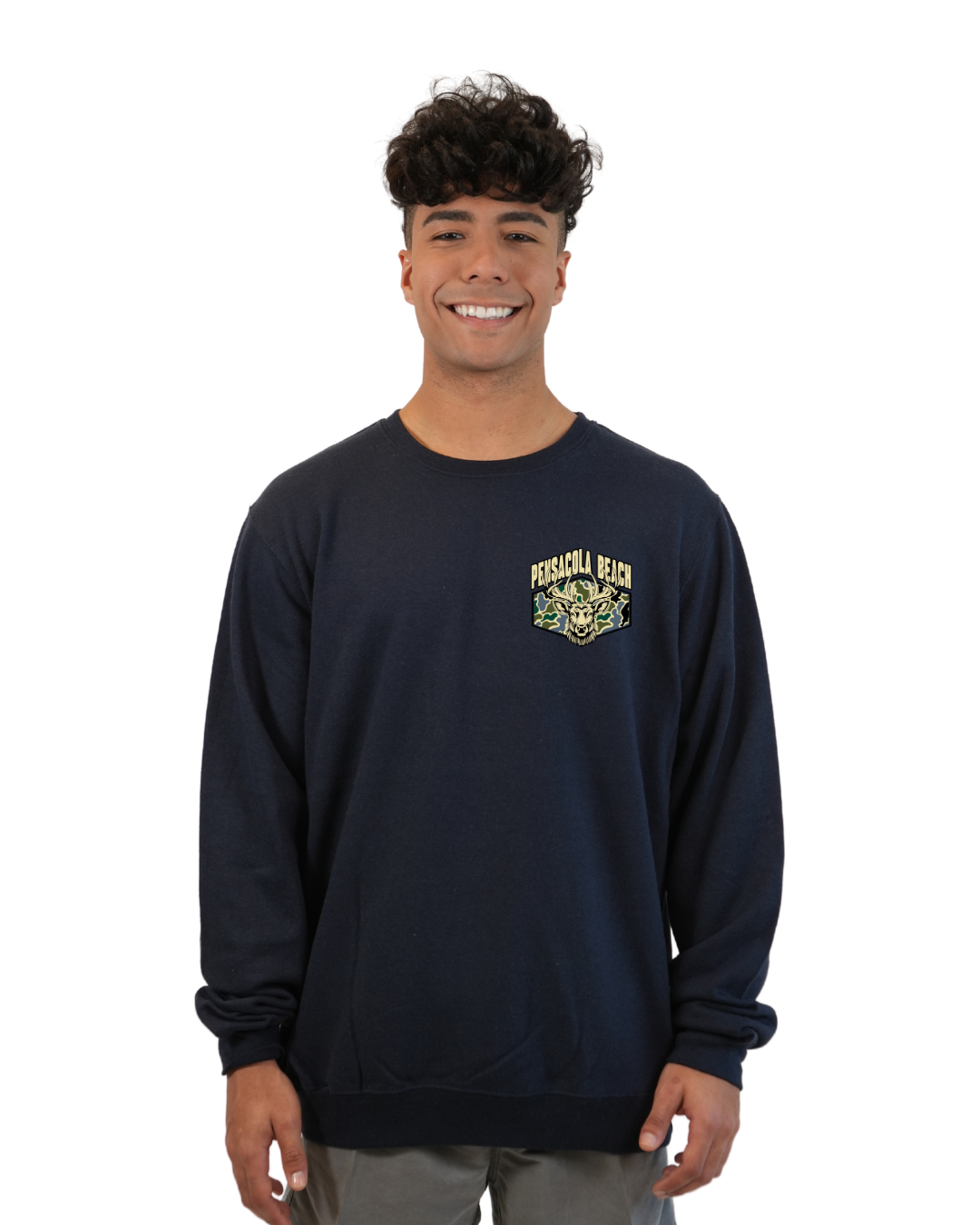 Pensacola Beach Deer Men Crewneck – Camouflage Edition