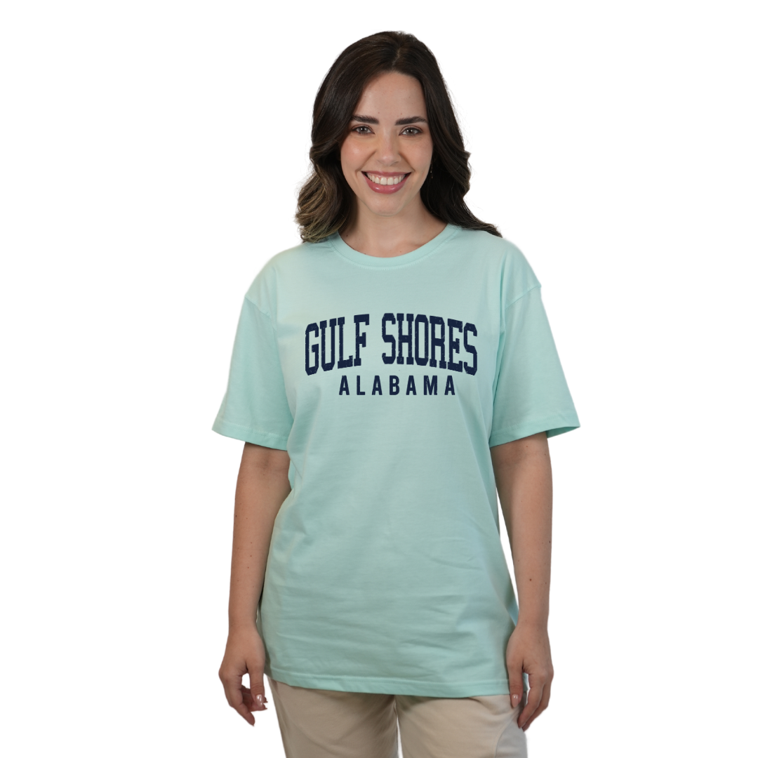 Gulf Shores Alabama Combed Cotton Women T-Shirt with Navy City Name Style CC1000